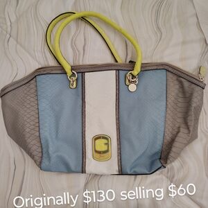 Guess Blue and Gray Tote with Gold-Tone Accents
